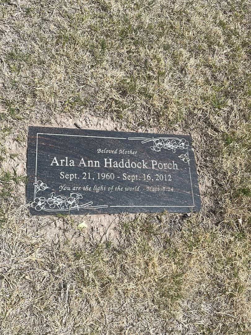 Arla Ann Haddock Porch's grave. Photo 2